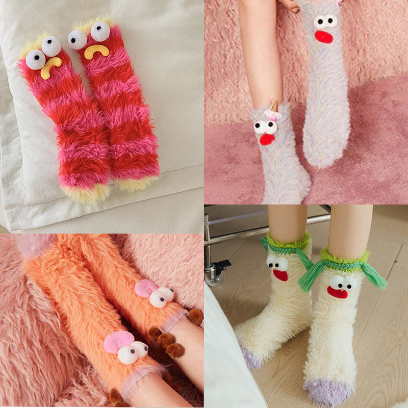 Coral velvet three-dimensional quirky socks