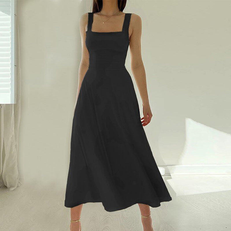 New Women's Thick Straps Midi Dress