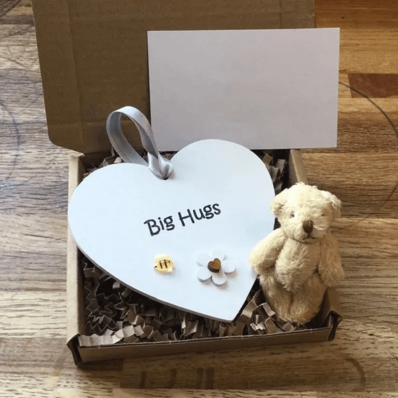 Wooden Heart Pocket Teddy Bear Hug