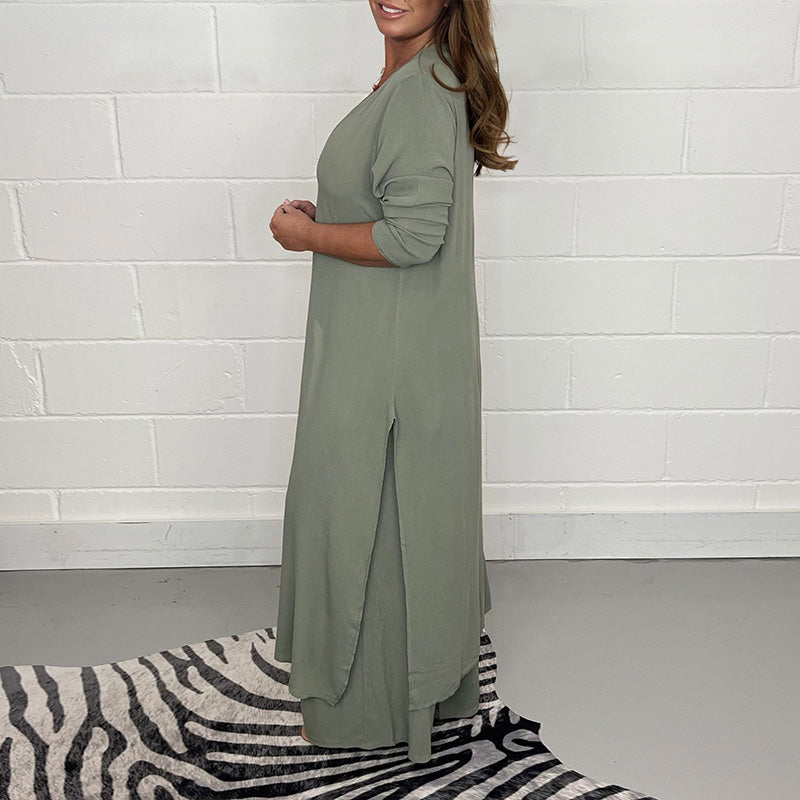Casual Two Pieces Suit With Long Top & Matching Trouser