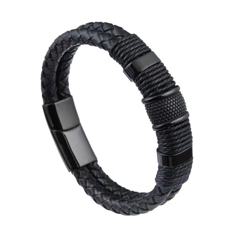 Stainless Steel Leather Cord Bracelet