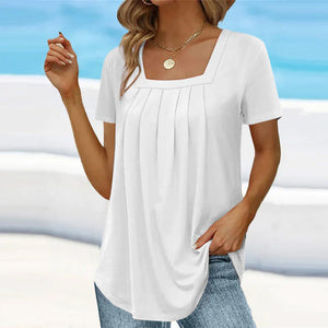 Square neck solid color short sleeve t-shirt