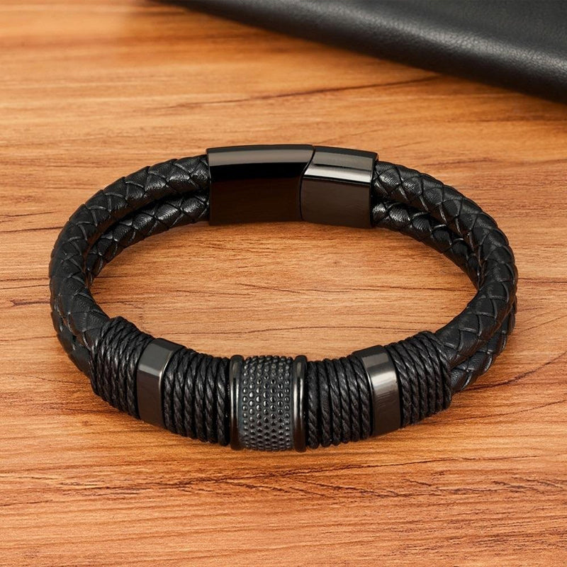 Stainless Steel Leather Cord Bracelet