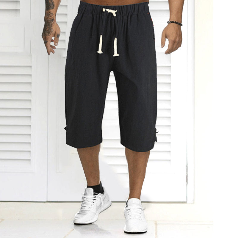 Summer Men's Solid Color Casual Linen Shorts