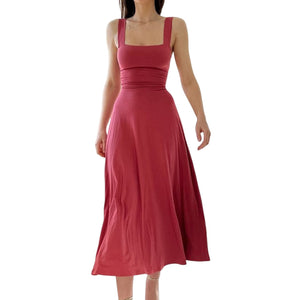 New Women's Thick Straps Midi Dress